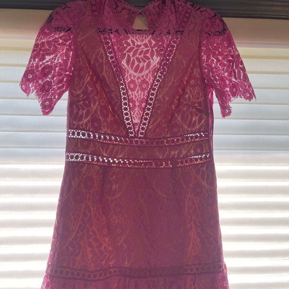 SAYLOR Red Sheath Midi Dress with Flutter Sleeves